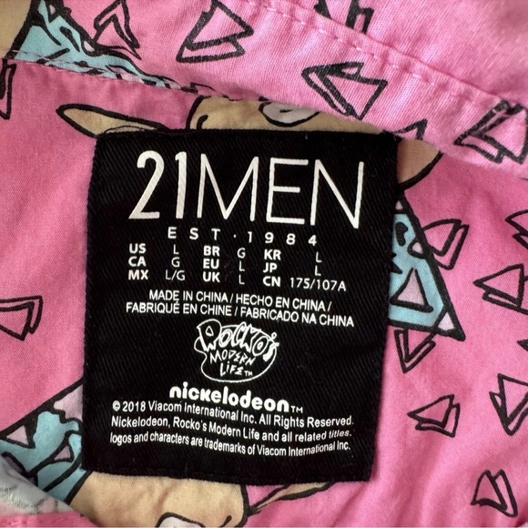Rocko's Modern Life Pink Button Up Shirt Forever 21 Large Nickelodeon Y2K 90's - Picture 4 of 5